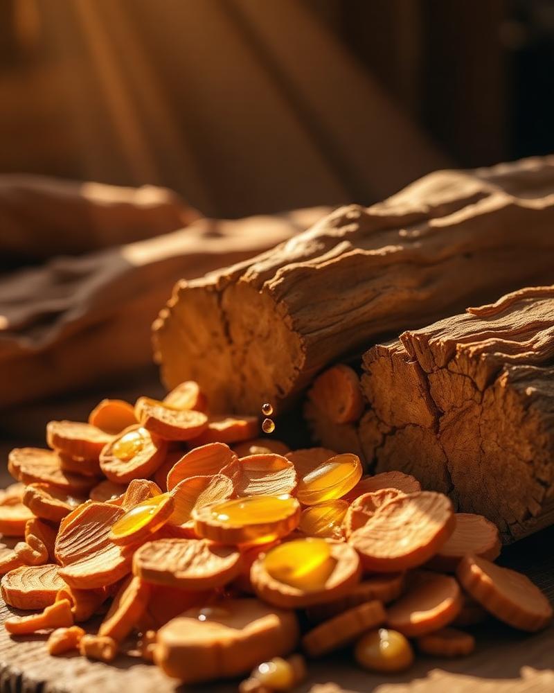 Sandalwood logs with golden oil